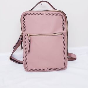 CALPAK Kaya 15" Laptop Backpack Pink Faux Leather Travel Carry On Luggage Mauve